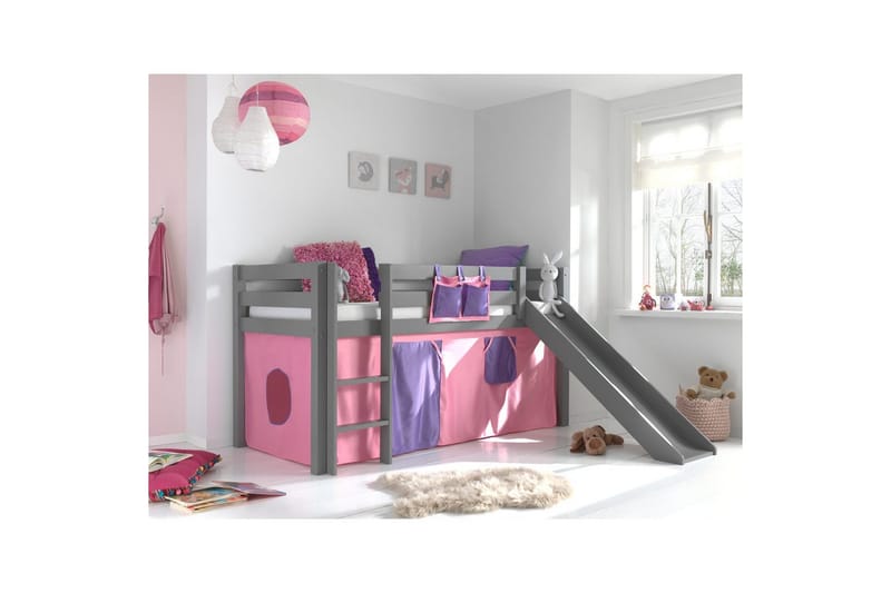 Halvhög Säng med gardin och rutschkana Pino Grå, Bella - Grå, Bella - Möbler - Sovrum - Sängar - Våningssängar & loftsängar
