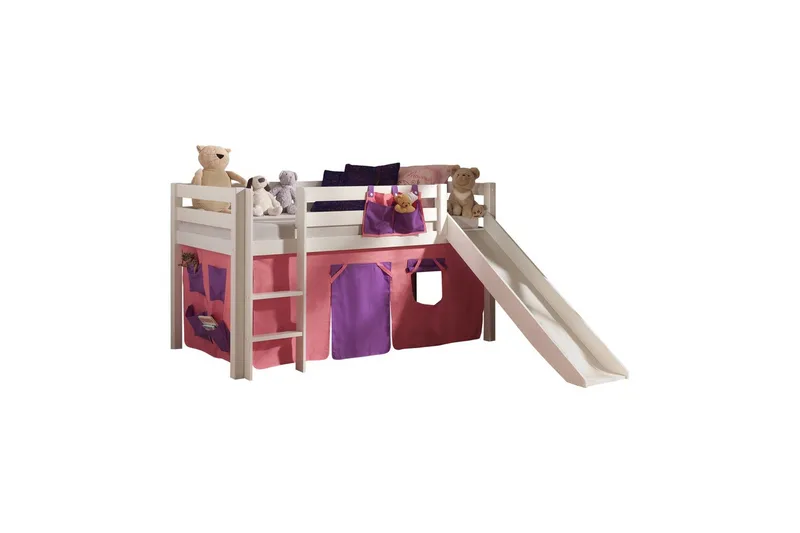 Halvhög Säng med gardin och rutschkana Pino Vit, Bella, Vit, Bella