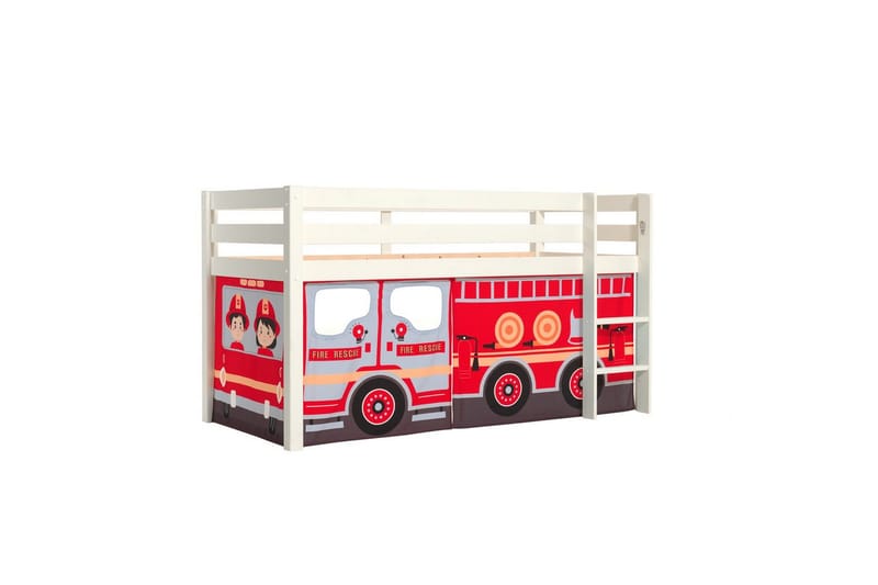 Halvhög Säng med gardin Pino Vit, Brandbil, Vit, Brandbil