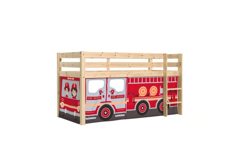 Halvhög Säng med gardin Pino Naturlig, Brandbil - Naturlig, Brandbil - Möbler - Sovrum - Sängar - Våningssängar & loftsängar