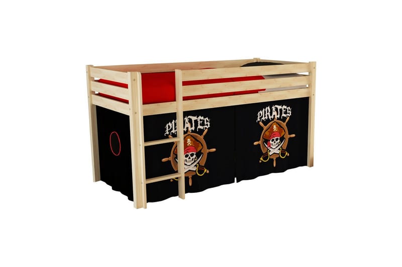 Halvhög Säng med gardin Pino Naturlig, Pirat, Naturlig, Pirat