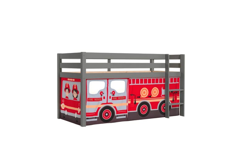Halvhög Säng med gardin Pino Grå, Brandbil, Grå, Brandbil