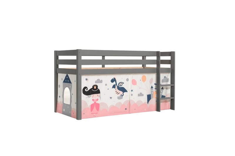 Halvhög Säng med gardin Pino Grå, Prinsessa sophie, Grå, Prinsessa sophie