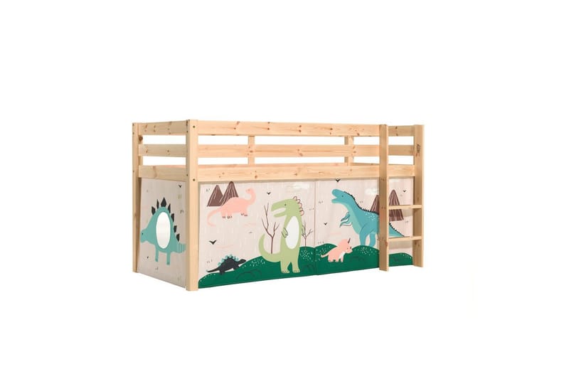 Halvhög Säng med gardin Pino Naturlig, Dino, Naturlig, Dino