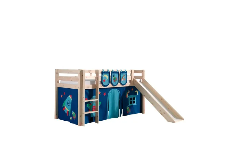 Halvhöjdssäng med gardin Pino Astro Naturlig, Naturlig, Med rutschkana, Utan tunnel, 3, Naturlig, Naturlig, Med rutschkana, Utan tunnel, 3