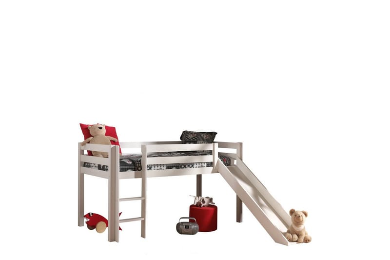Halvhöjdssäng med gardin Pino Princess Vit, Vit, Med rutschkana, Prinsessa, 3 - Vit, Vit, Med rutschkana, Prinsessa, 3 - Möbler - Sovrum - Sängar - Våningssängar & loftsängar