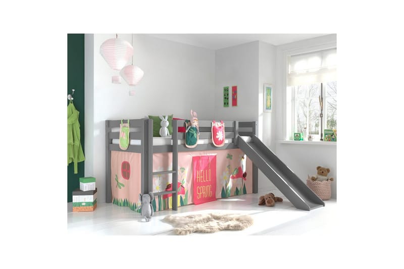 Halvhöjdssäng med gardin Pino Spring Grå, Grå, Med rutschkana, Utan tunnel, 3 - Grå, Grå, Med rutschkana, Utan tunnel, 3 - Möbler - Sovrum - Sängar - Våningssängar & loftsängar