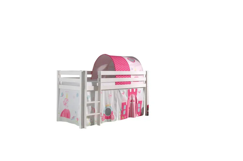 Halvhöjdssäng med gardin Pino Princess Vit, Vit, Utan rutschkana, Prinsessa, Inga fickor, Vit, Vit, Utan rutschkana, Prinsessa, Inga fickor