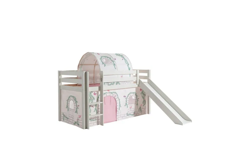 Halvhöjdssäng med gardin Pino Birdy Vit, Vit, Med rutschkana, Birdy, Inga fickor, Vit, Vit, Med rutschkana, Birdy, Inga fickor