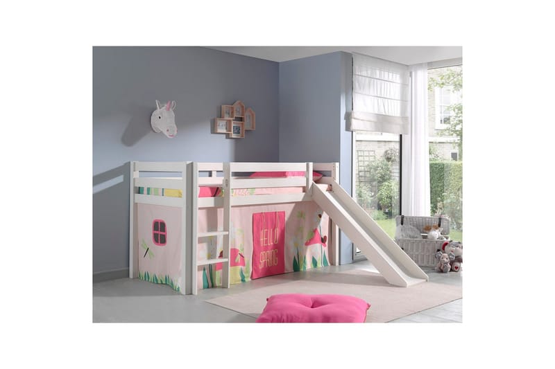 Halvhöjdssäng med gardin Pino Spring Vit, Vit, Med rutschkana, Utan tunnel, Utan fickor - Vit, Vit, Med rutschkana, Utan tunnel, Utan fickor - Möbler - Sovrum - Sängar - Våningssängar & loftsängar