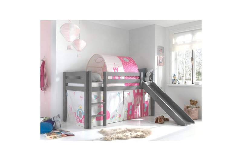 Halvhöjdssäng med gardin Pino Princess Grå, Grå, Med rutschkana, Prinsessa, Inga fickor - Grå, Grå, Med rutschkana, Prinsessa, Inga fickor - Möbler - Sovrum - Sängar - Våningssängar & loftsängar