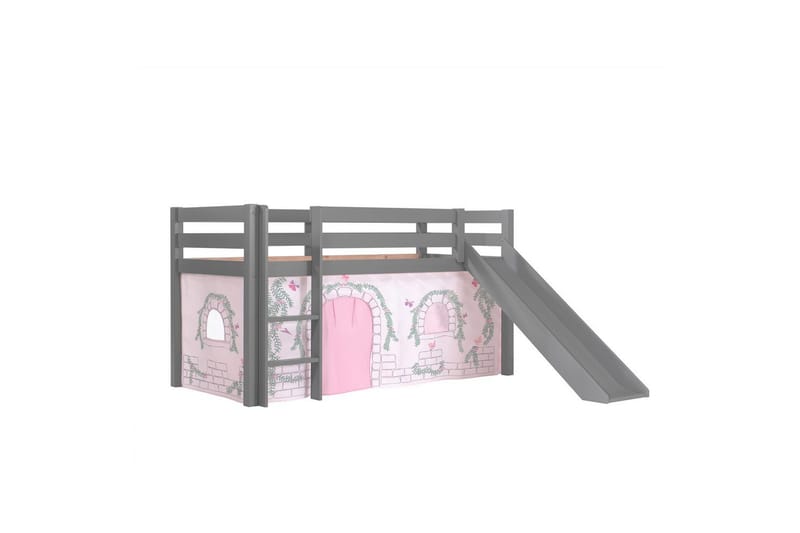 Halvhöjdssäng med gardin Pino Birdy Grå, Grå, Med rutschkana, Utan tunnel, Inga fickor, Grå, Grå, Med rutschkana, Utan tunnel, Inga fickor
