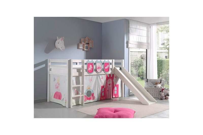 Halvhöjdssäng med gardin Pino Princess Vit, Vit, Med rutschkana, Utan tunnel, 3 - Vit, Vit, Med rutschkana, Utan tunnel, 3 - Möbler - Sovrum - Sängar - Våningssängar & loftsängar