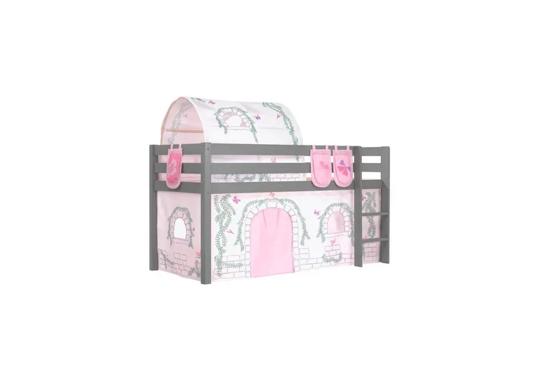 Halvhöjdssäng med gardin Pino Birdy Grå, Grå, Utan rutschkana, Birdy, 3, Grå, Grå, Utan rutschkana, Birdy, 3