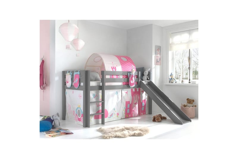 Halvhöjdssäng med gardin Pino Princess Grå, Grå, Med rutschkana, Prinsessa, 3 - Grå, Grå, Med rutschkana, Prinsessa, 3 - Möbler - Sovrum - Sängar - Våningssängar & loftsängar
