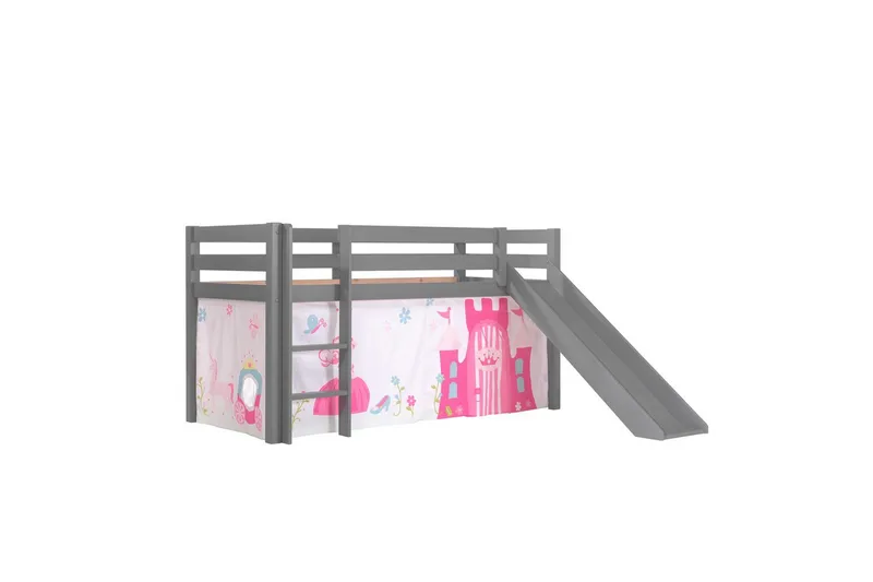 Halvhöjdssäng med gardin Pino Princess Grå, Grå, Med rutschkana, Utan tunnel, Inga fickor, Grå, Grå, Med rutschkana, Utan tunnel, Inga fickor