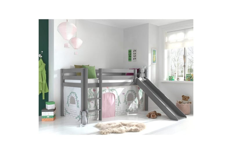 Halvhöjdssäng med gardin Pino Birdy Grå, Grå, Med rutschkana, Utan tunnel, Inga fickor - Grå, Grå, Med rutschkana, Utan tunnel, Inga fickor - Möbler - Sovrum - Sängar - Våningssängar & loftsängar