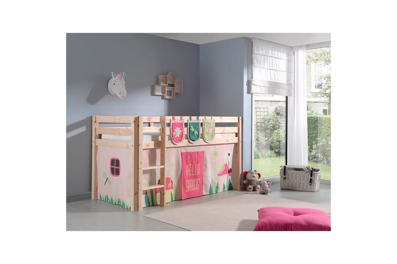 Halvhöjdssäng med gardin Pino Spring Naturlig, Naturlig, Utan rutschkana, Utan tunnel, 3 - Naturlig, Naturlig, Utan rutschkana, Utan tunnel, 3 - Möbler - Sovrum - Sängar - Våningssängar & loftsängar