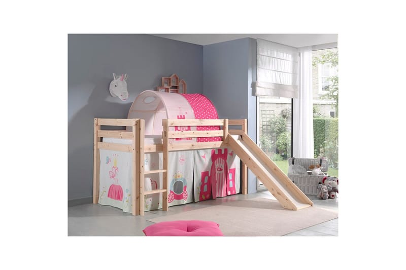Halvhöjdssäng med gardin Pino Princess Naturlig, Naturlig, Med rutschkana, Prinsessa, Inga fickor - Naturlig, Naturlig, Med rutschkana, Prinsessa, Inga fickor - Barn & bebis - Barnmöbler - Barnsäng & juniorsäng - Hussäng
