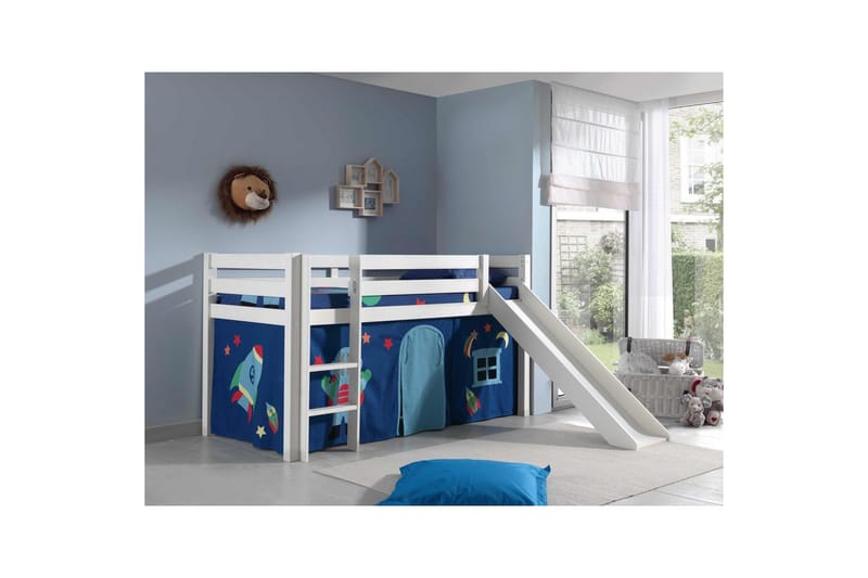 Halvhöjdssäng med gardin Pino Astro Vit, Vit, Med rutschkana, Utan tunnel, Inga fickor - Vit, Vit, Med rutschkana, Utan tunnel, Inga fickor - Möbler - Sovrum - Sängar - Våningssängar & loftsängar