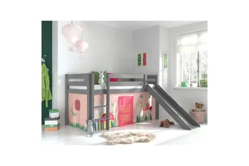 Halvhöjdssäng med gardin Pino Spring Grå, Grå, Med rutschkana, Utan tunnel, Utan fickor - Grå, Grå, Med rutschkana, Utan tunnel, Utan fickor - Barn & bebis - Barnmöbler - Barnsäng & juniorsäng - Hussäng