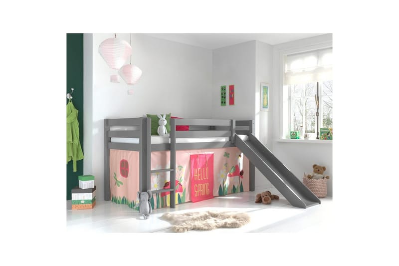 Halvhöjdssäng med gardin Pino Spring Grå, Grå, Med rutschkana, Utan tunnel, Utan fickor - Grå, Grå, Med rutschkana, Utan tunnel, Utan fickor - Möbler - Sovrum - Sängar - Våningssängar & loftsängar