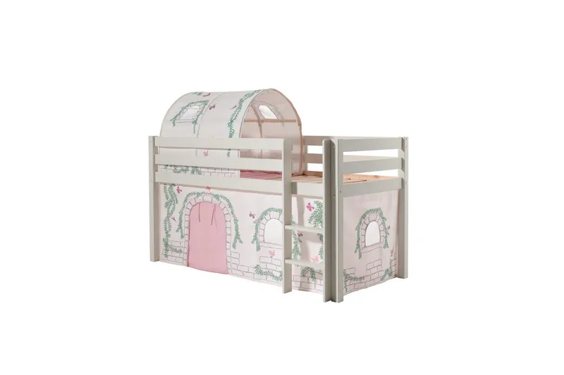 Halvhöjdssäng med gardin Pino Birdy Vit, Vit, Utan rutschkana, Birdy, Inga fickor, Vit, Vit, Utan rutschkana, Birdy, Inga fickor