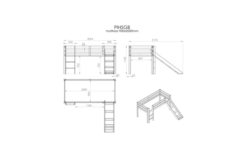 Halvhöjdssäng med gardin Pino Astro Vit, Vit, Med rutschkana, Med tunnel, 3 - Vit, Vit, Med rutschkana, Med tunnel, 3 - Möbler - Sovrum - Sängar - Våningssängar & loftsängar