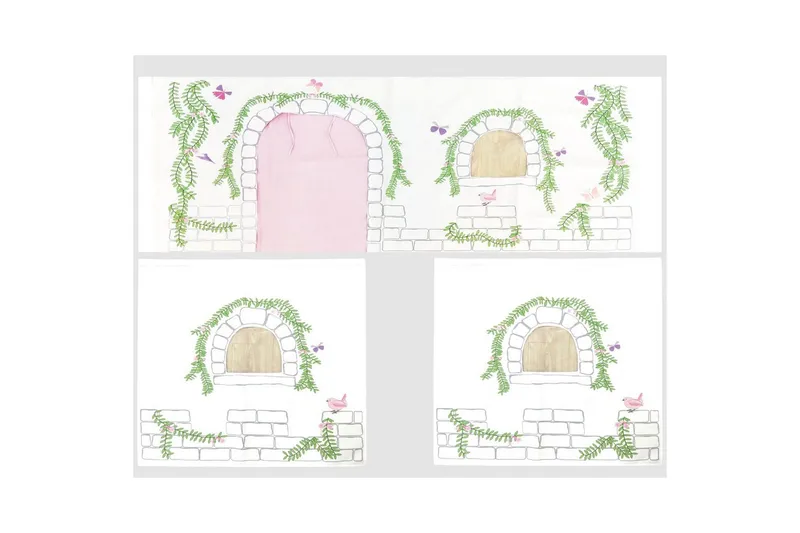 Halvhöjdssäng med gardin Pino Birdy Grå, Grå, Utan rutschkana, Birdy, Inga fickor - Grå, Grå, Utan rutschkana, Birdy, Inga fickor - Möbler - Sovrum - Sängar - Våningssängar & loftsängar