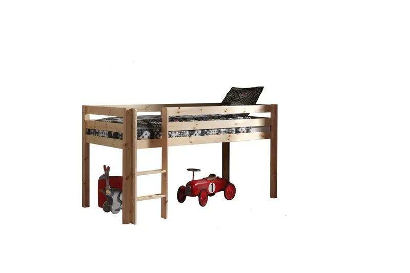 Halvhöjdssäng med gardin Pino Spring Naturlig, Naturlig, Utan rutschkana, Utan tunnel, Utan fickor - Naturlig, Naturlig, Utan rutschkana, Utan tunnel, Utan fickor - Möbler - Sovrum - Sängar - Våningssängar & loftsängar