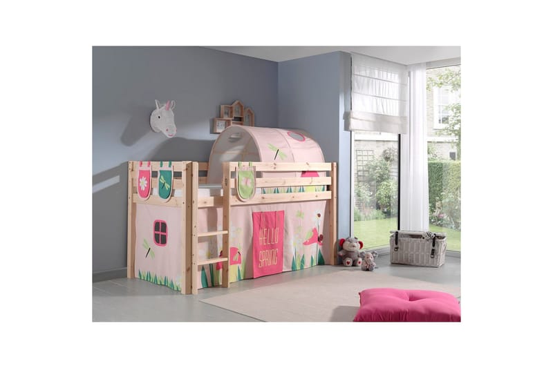 Halvhöjdssäng med gardin Pino Spring Naturlig, Naturlig, Utan rutschkana, Vår, Fjäder, 3 - Naturlig, Naturlig, Utan rutschkana, Vår, Fjäder, 3 - Möbler - Sovrum - Sängar - Våningssängar & loftsängar