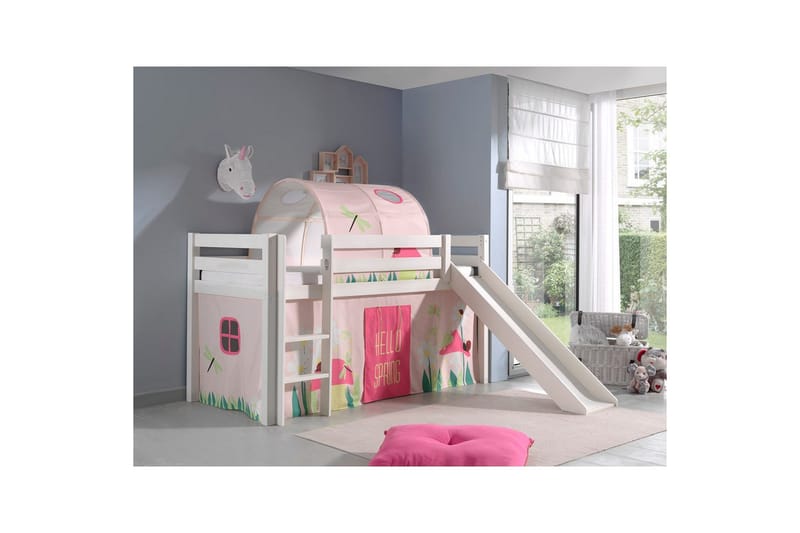 Halvhöjdssäng med gardin Pino Spring Vit, Vit, Med rutschkana, Vår, Fjäder, Utan fickor - Vit, Vit, Med rutschkana, Vår, Fjäder, Utan fickor - Möbler - Sovrum - Sängar - Våningssängar & loftsängar