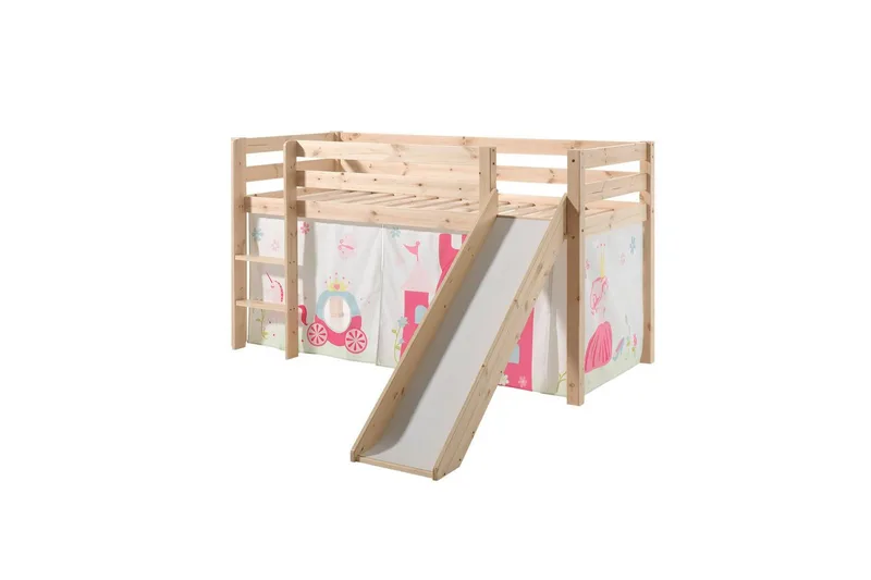 Halvhöjdssäng med gardin Pino Princess Naturlig, Naturlig, Med rutschkana, Ingen tunnel, Inga fickor - Naturlig, Naturlig, Med rutschkana, Ingen tunnel, Inga fickor - Möbler - Sovrum - Sängar - Våningssängar & loftsängar