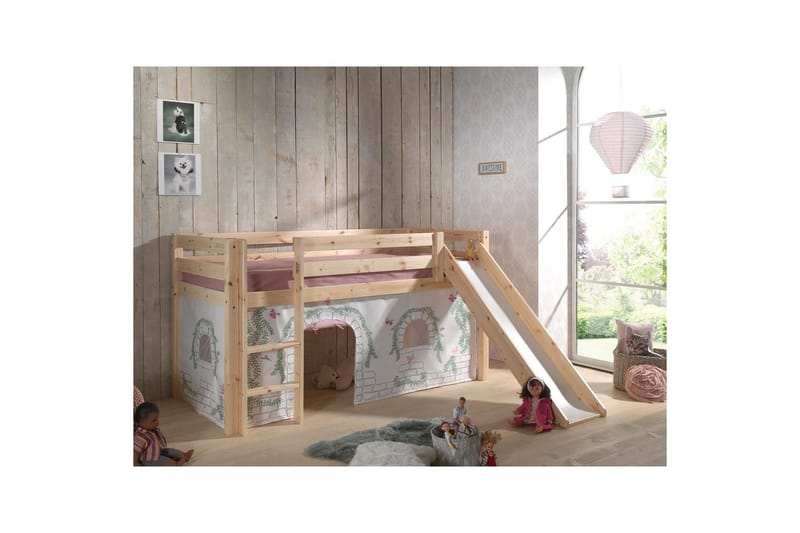 Halvhöjdssäng med gardin Pino Birdy Naturlig, Naturlig, Med rutschkana, Med rutschkana, Inga fickor - Naturlig, Naturlig, Med rutschkana, Med rutschkana, Inga fickor - Möbler - Sovrum - Sängar - Våningssängar & loftsängar