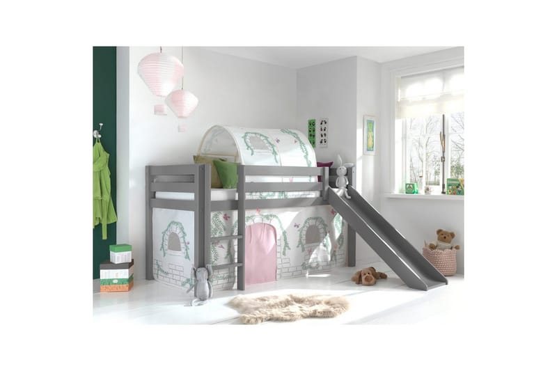 Halvhöjdssäng med gardin Pino Birdy Grå, Grå, Med rutschkana, Birdy, Inga fickor - Grå, Grå, Med rutschkana, Birdy, Inga fickor - Möbler - Sovrum - Sängar - Våningssängar & loftsängar