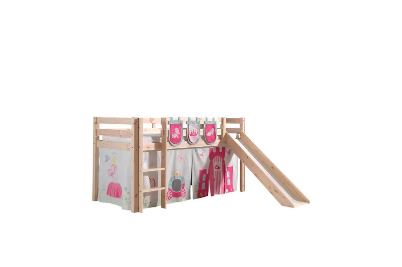 Halvhöjdssäng med gardin Pino Princess Naturlig, Naturlig, Med rutschkana, Utan tunnel, 3, Naturlig, Naturlig, Med rutschkana, Utan tunnel, 3