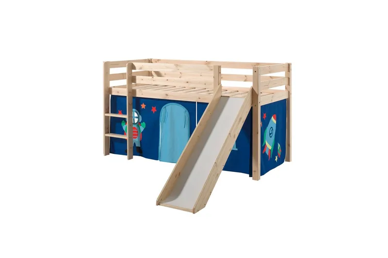 Halvhöjdssäng med gardin Pino Astro Naturlig, Naturlig, Med rutschkana, Utan tunnel, Inga fickor, Naturlig, Naturlig, Med rutschkana, Utan tunnel, Inga fickor