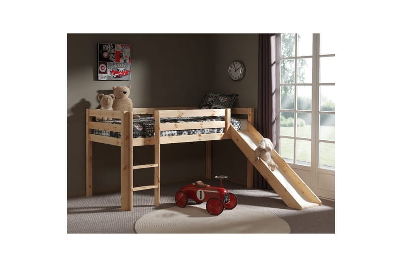 Halvhöjdssäng med gardin Pino Astro Naturlig, Naturlig, Med rutschkana, Utan tunnel, 3 - Naturlig, Naturlig, Med rutschkana, Utan tunnel, 3 - Möbler - Sovrum - Sängar - Våningssängar & loftsängar