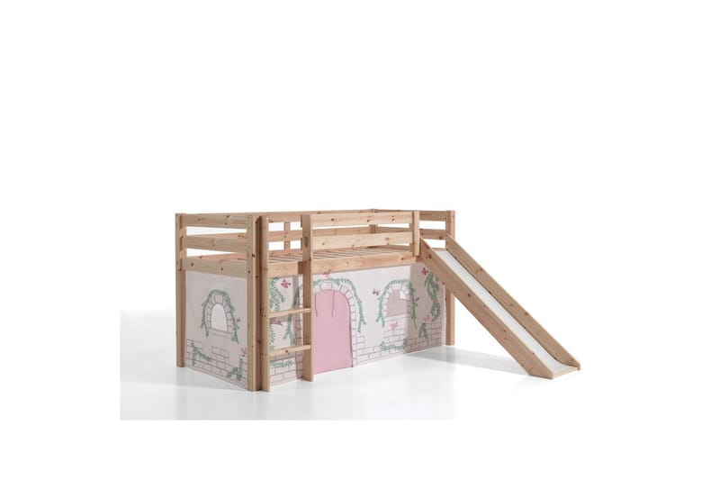 Halvhöjdssäng med gardin Pino Birdy Naturlig, Naturlig, Med rutschkana, Med rutschkana, Inga fickor - Naturlig, Naturlig, Med rutschkana, Med rutschkana, Inga fickor - Möbler - Sovrum - Sängar - Våningssängar & loftsängar