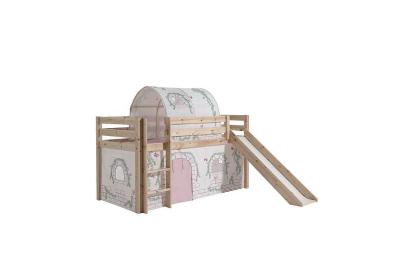 Halvhöjdssäng med gardin Pino Birdy Naturlig, Naturlig, Med rutschkana, Utan tunnel, Inga fickor - Naturlig, Naturlig, Med rutschkana, Utan tunnel, Inga fickor - Möbler - Sovrum - Sängar - Våningssängar & loftsängar
