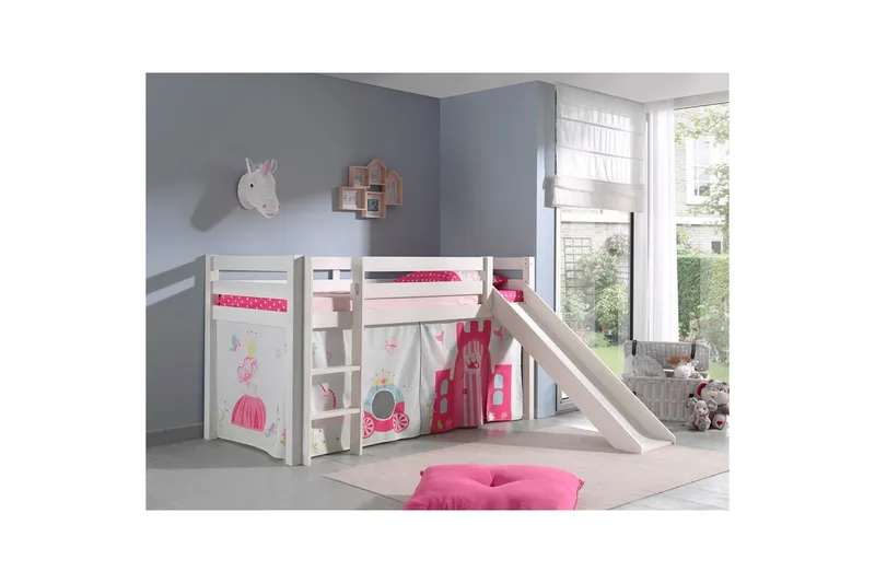 Halvhöjdssäng med gardin Pino Princess Vit, Vit, Med rutschkana, Utan tunnel, Inga fickor - Vit, Vit, Med rutschkana, Utan tunnel, Inga fickor - Möbler - Sovrum - Sängar - Våningssängar & loftsängar