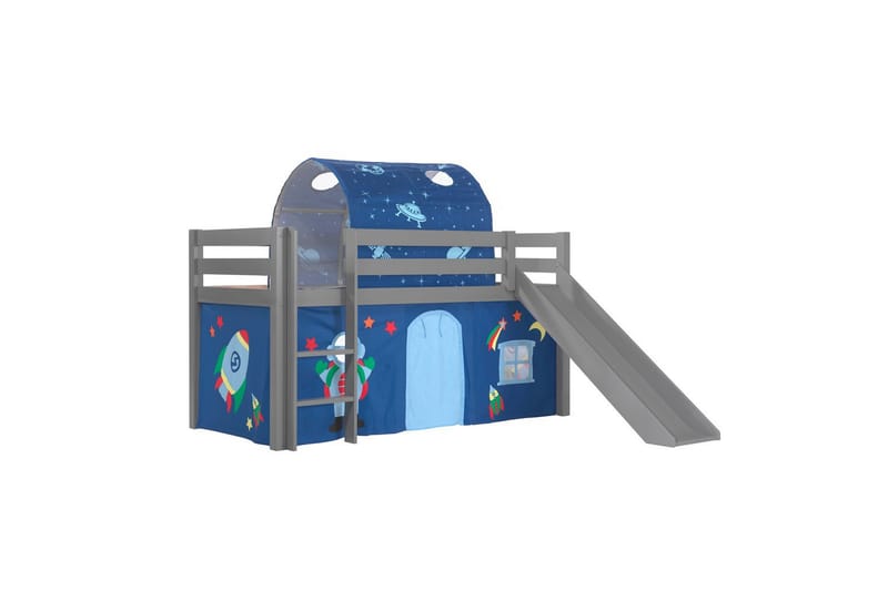 Halvhöjdssäng med gardin Pino Astro Grå, Grå, Med rutschkana, Med tunnel, Inga fickor - Grå, Grå, Med rutschkana, Med tunnel, Inga fickor - Möbler - Sovrum - Sängar - Våningssängar & loftsängar