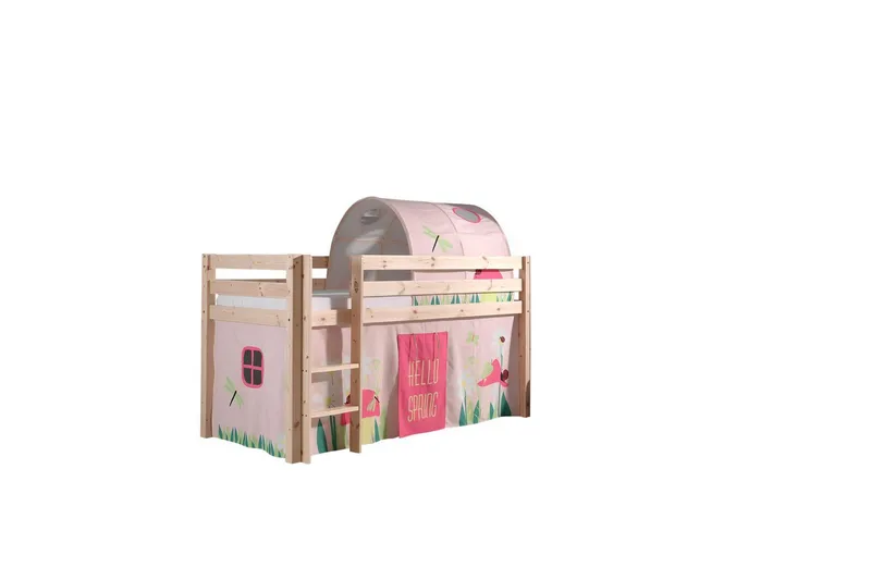 Halvhöjdssäng med gardin Pino Spring Naturlig, Naturlig, Utan rutschkana, Vår, Fjäder, Utan fickor, Naturlig, Naturlig, Utan rutschkana, Vår, Fjäder, Utan fickor