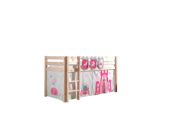 Halvhöjdssäng med gardin Pino Princess Naturlig, Naturlig, Utan rutschkana, Utan tunnel, 3, Naturlig, Naturlig, Utan rutschkana, Utan tunnel, 3