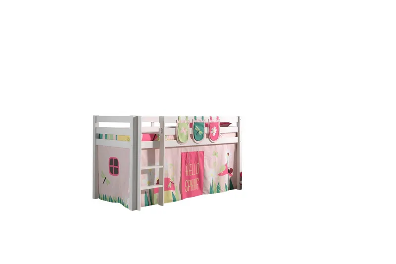 Halvhöjdssäng med gardin Pino Spring Vit, Vit, Utan rutschkana, Utan tunnel, 3, Vit, Vit, Utan rutschkana, Utan tunnel, 3