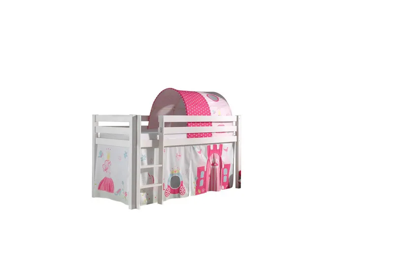 Halvhöjdssäng med gardin Pino Princess Vit, Vit, Utan rutschkana, Prinsessa, Inga fickor, Vit, Vit, Utan rutschkana, Prinsessa, Inga fickor