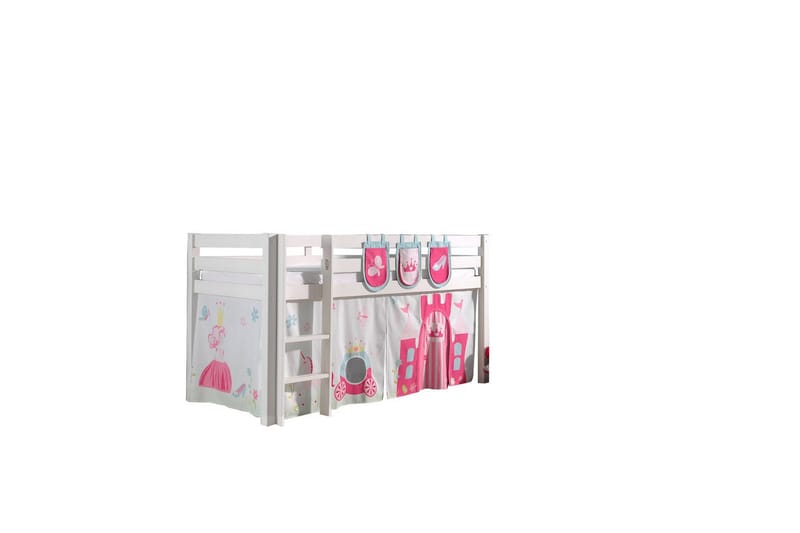 Halvhöjdssäng med gardin Pino Princess Vit, Vit, Utan rutschkana, Utan tunnel, 3, Vit, Vit, Utan rutschkana, Utan tunnel, 3