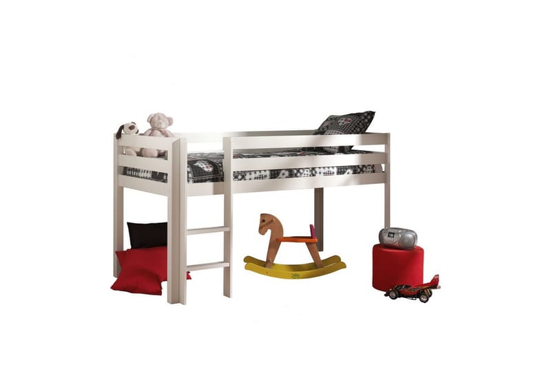 Halvhöjdssäng med gardin Pino Spring Vit, Vit, Utan rutschkana, Fjäder, Vår, Utan fickor - Vit, Vit, Utan rutschkana, Fjäder, Vår, Utan fickor - Möbler - Sovrum - Sängar - Våningssängar & loftsängar