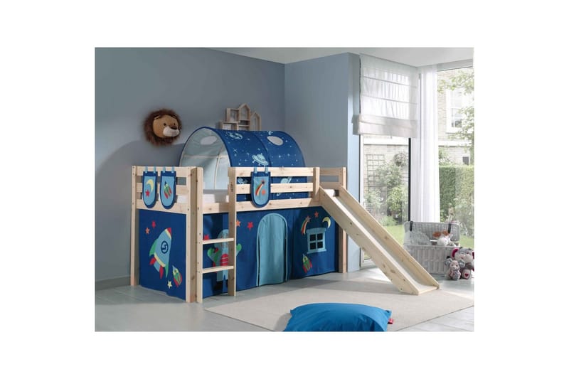 Halvhöjdssäng med gardin Pino Astro Naturlig, Naturlig, Med rutschkana, Med tunnel, 3 - Naturlig, Naturlig, Med rutschkana, Med tunnel, 3 - Möbler - Sovrum - Sängar - Våningssängar & loftsängar