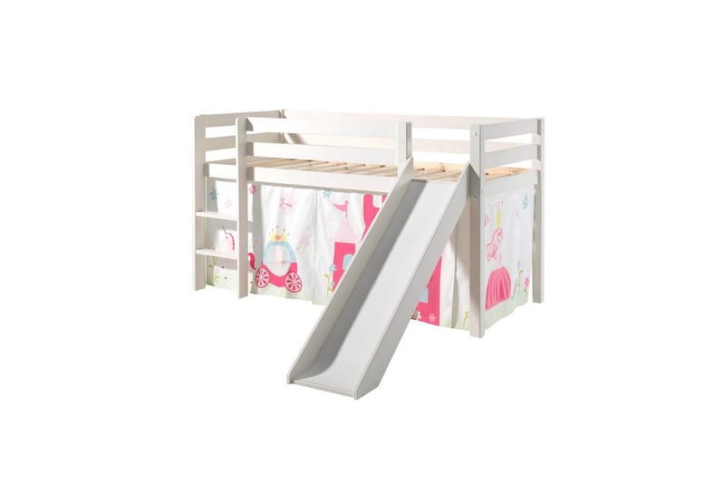 Halvhöjdssäng med gardin Pino Princess Vit, Vit, Med rutschkana, Utan tunnel, Inga fickor, Vit, Vit, Med rutschkana, Utan tunnel, Inga fickor